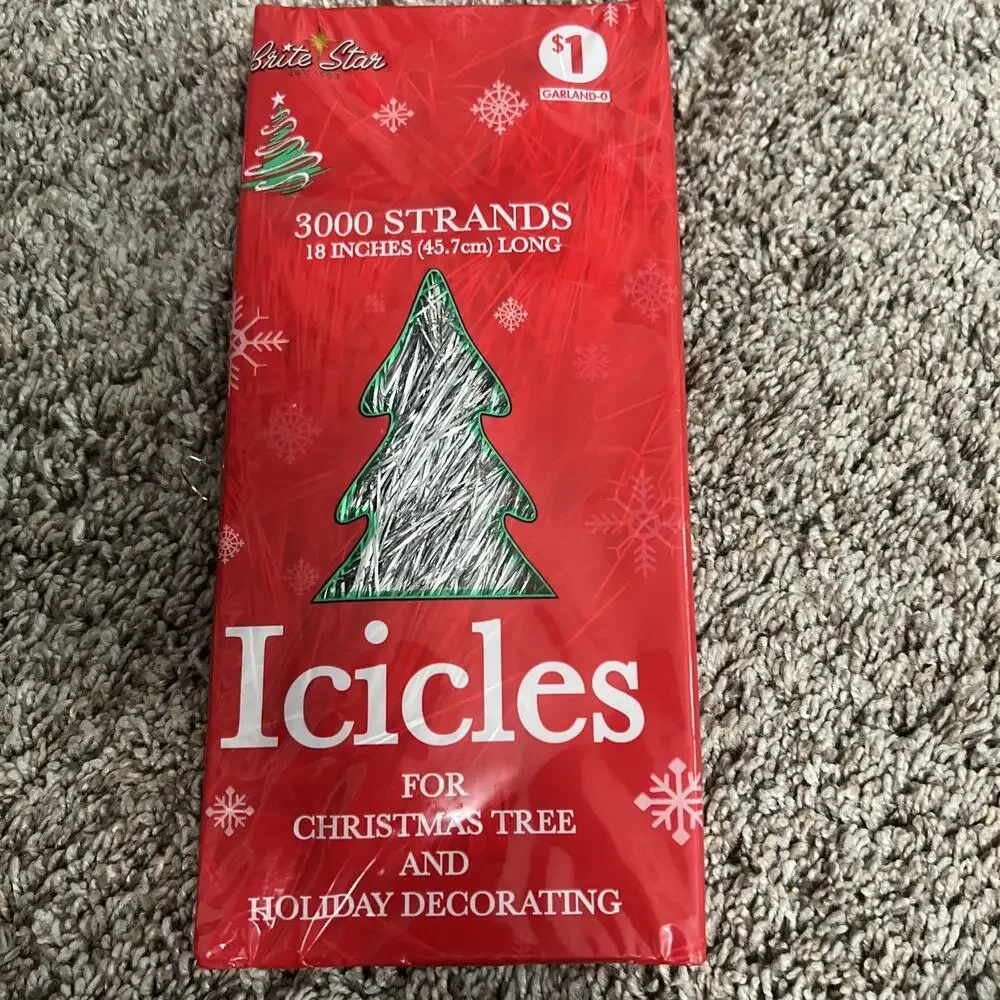 Lot Of 12 Vintage Bright Star Silver Icicles Tinsel 36,000 Strands NOS